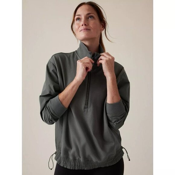 Athleta Triumph Hybrid half zip sweatshirt Bali Green Medium - Picture 1 of 6